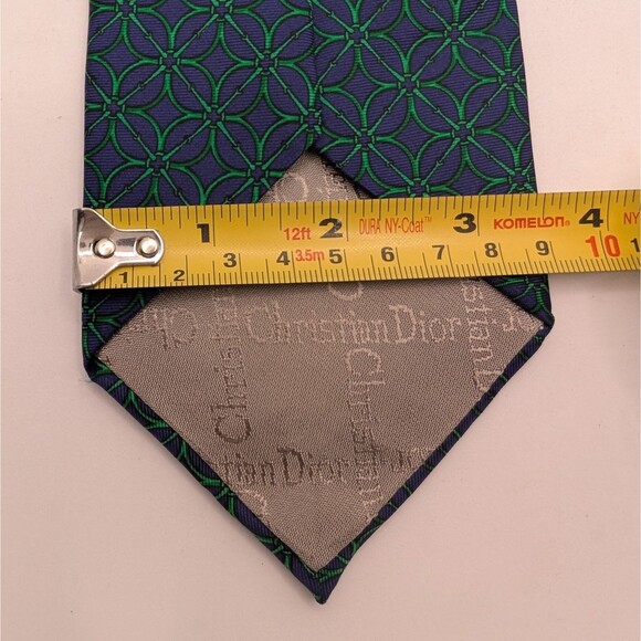 Christian Dior Vintage Silk Tie Classic Pattern Navy Green - Picture 3 of 3